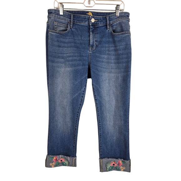 Tommy Bahama Denim Embroidered Hawiian Floral Cuffed Crop Women's Jean 31X28 - Picture 1 of 6